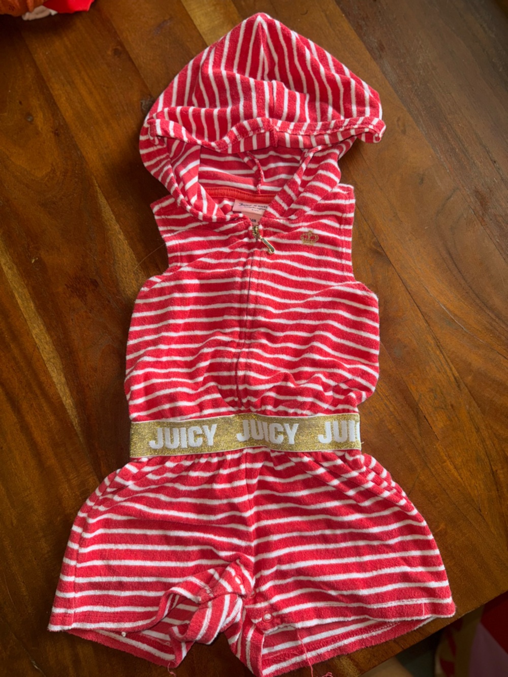 Juicy Couture Red and White Striped Hooded Kids‎ Swim Coverup